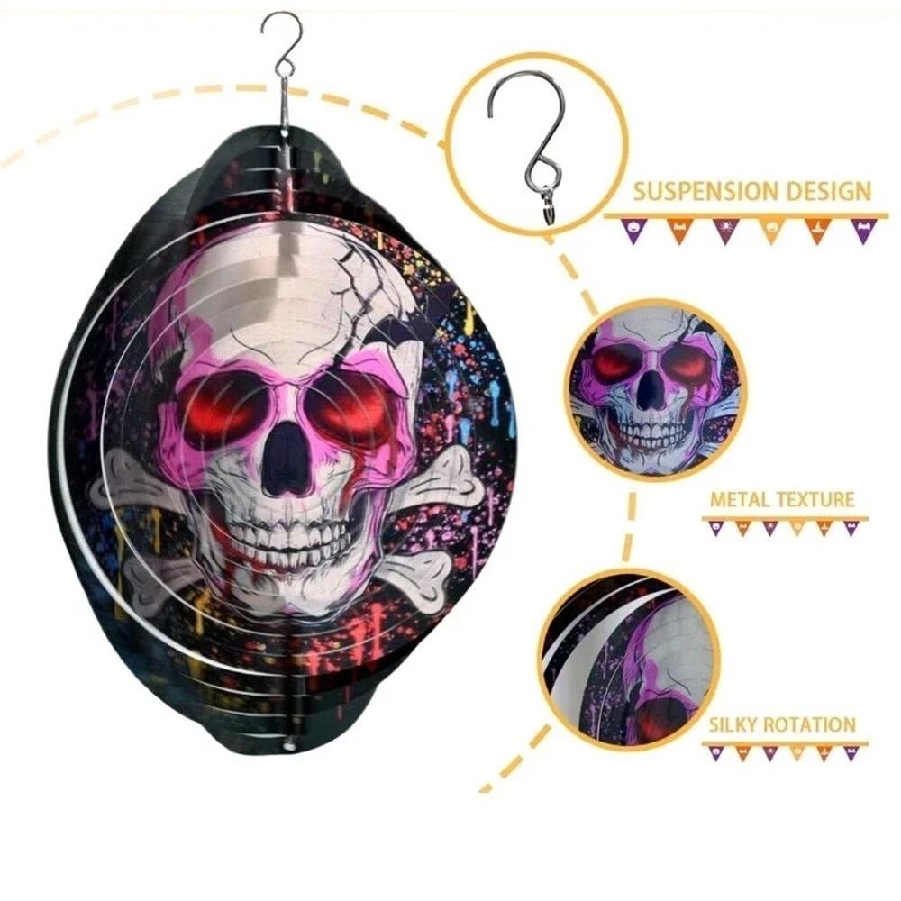 Chaoaixx Skull Wind Spinner Hanging Decoration 12 Inch Kinetic Art Brand new - Picture 2 of 11
